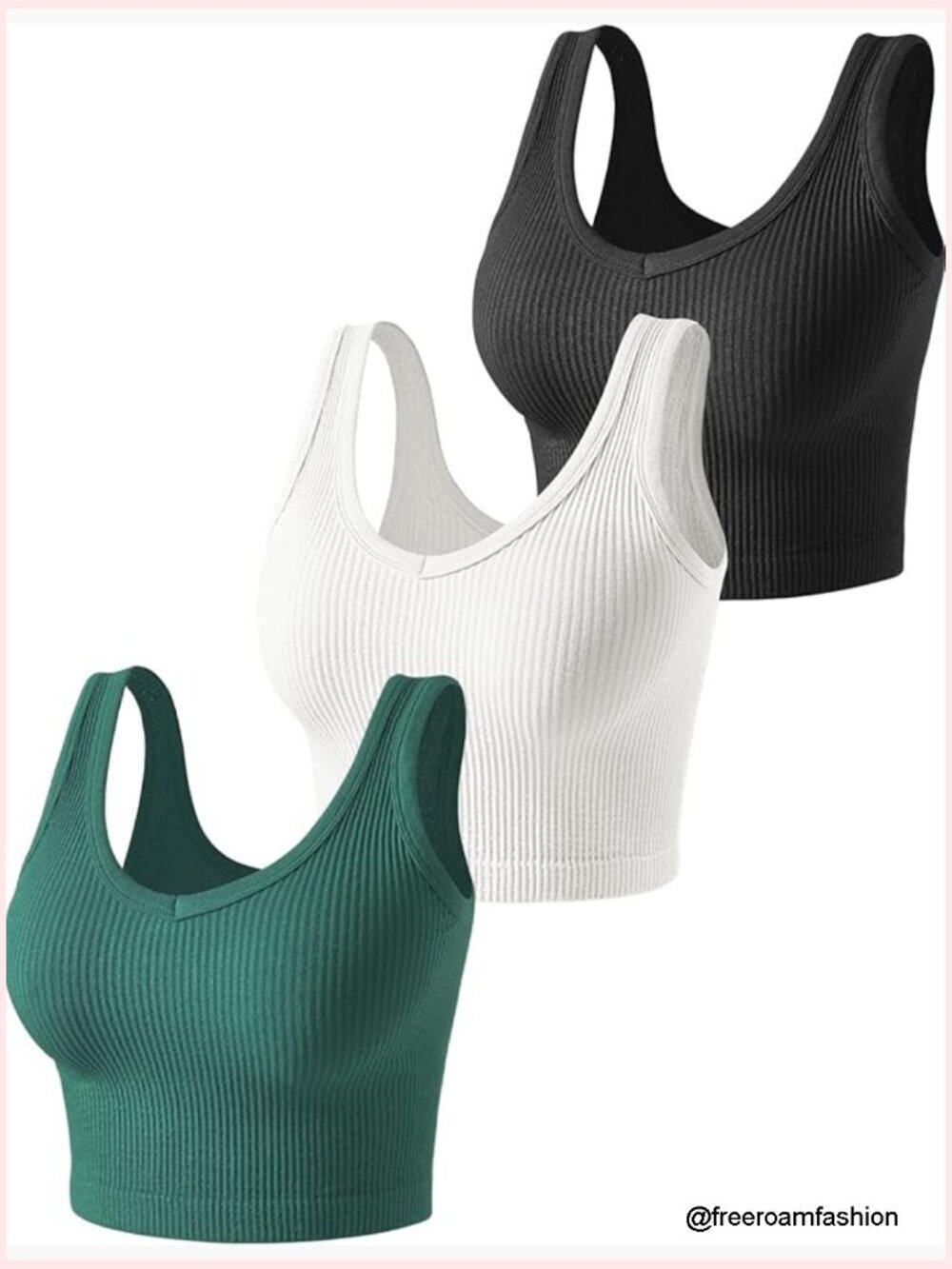 3 Pack Ribbed Crop Tanks Seamless Stretchy V-Neck Sleeveless Summer Tops for